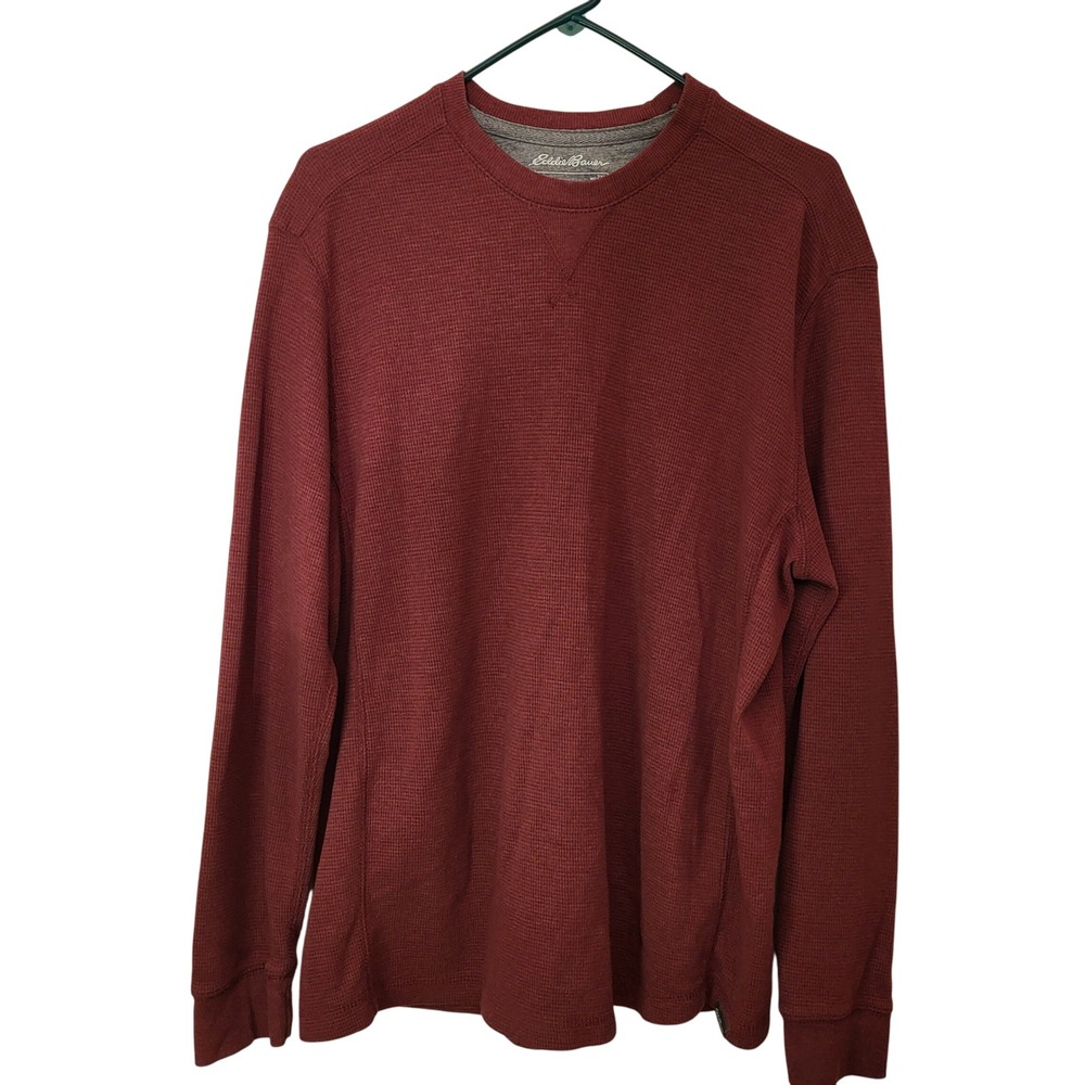 Eddie Bauer Mens Long Sleeve Waffle‎ Knit Crewneck Pullover Red 2XL